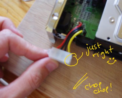 Taking the MediaBank power cable connector to the chopping board