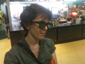 Heidi wearing hipster 3D glasses